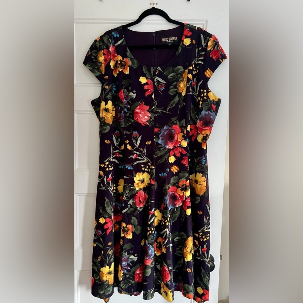 Marc Bouwer Unlimited Women's Dress Plus Size 2X Black Floral A Line Cap Sleeve